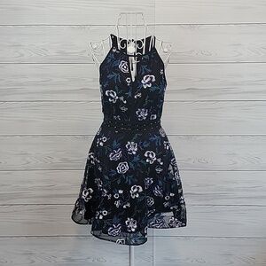 Bcx Floral Halter Neck Skater Dress in Navy and Black Womens Size 7 (Runs Small)